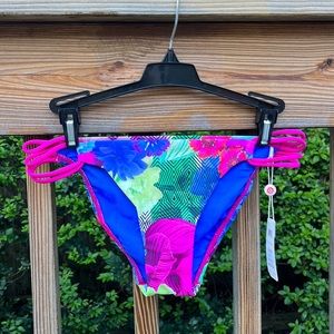 Swim Systems Floral Fusion Tunnel Tab Side Bikini Bottom,Size Medium,NWOT